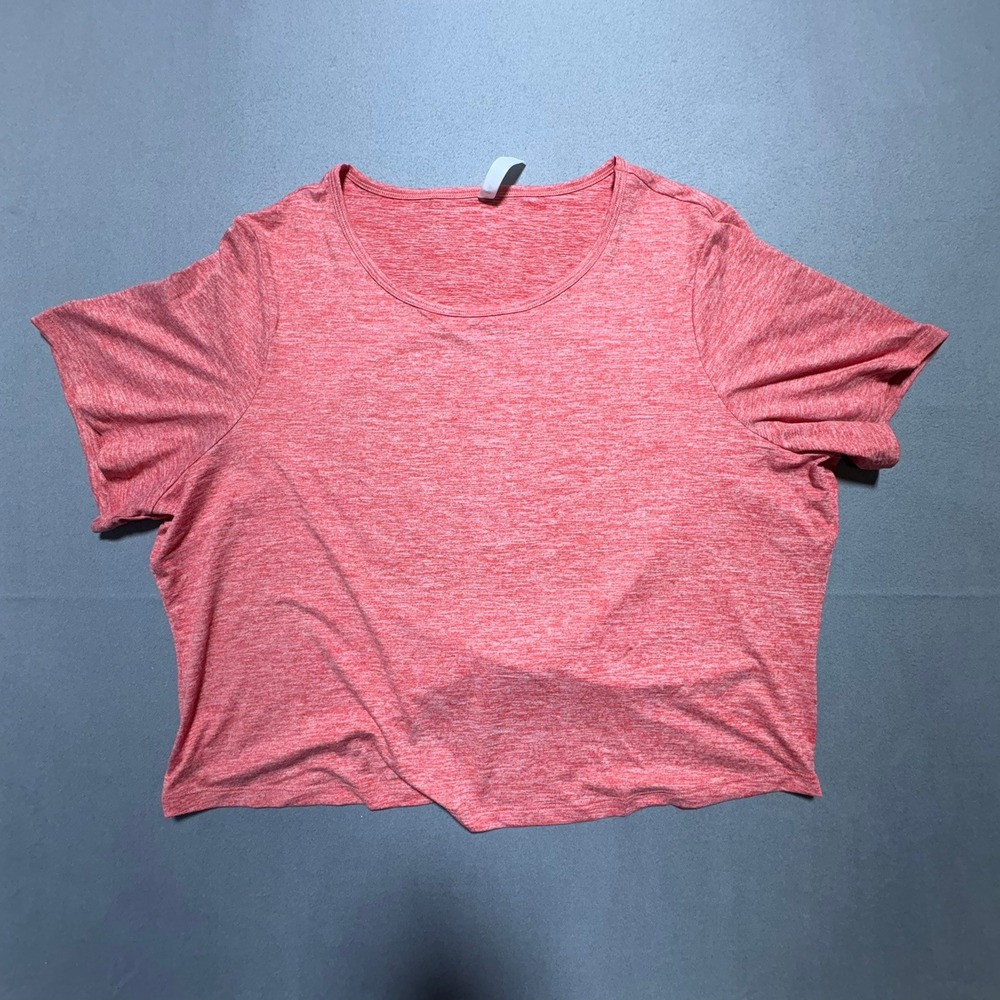 Fabletics Red Heathered Open Twist Back Short Sleeve Activewear Top XXL 1X